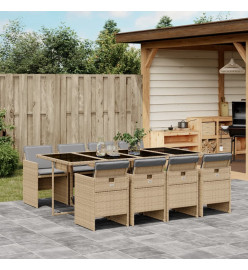 Ensemble à manger de jardin et coussins 9 pcs mélange beige