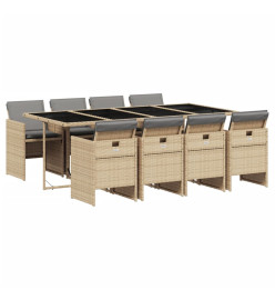 Ensemble à manger de jardin et coussins 9 pcs mélange beige