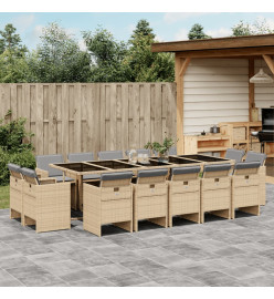 Ensemble à manger de jardin et coussins 15 pcs mélange beige
