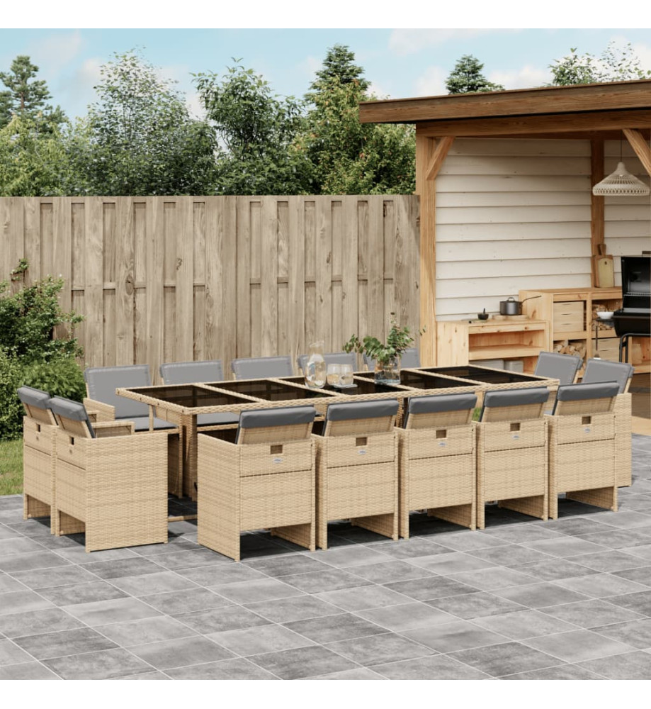 Ensemble à manger de jardin et coussins 15 pcs mélange beige Ensemble à manger de jardin et coussins 15 pcs mélange beige