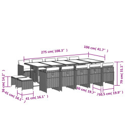 Ensemble à manger de jardin et coussins 15 pcs mélange beige