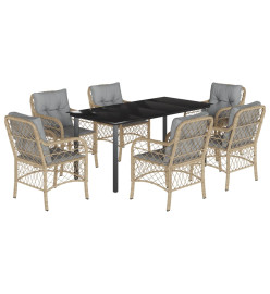 Ensemble à manger de jardin coussins 7 pcs mélange beige rotin