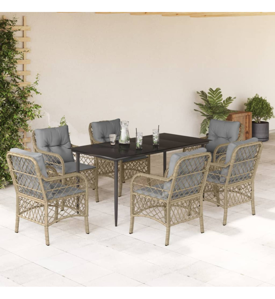 Ensemble à manger de jardin coussins 7 pcs mélange beige rotin Ensemble à manger de jardin coussins 7 pcs mélange beige rotin