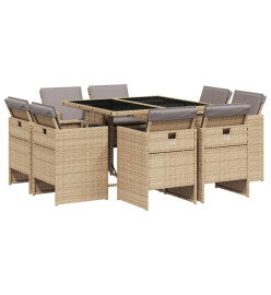 Ensemble à manger de jardin et coussins 9 pcs mélange beige
