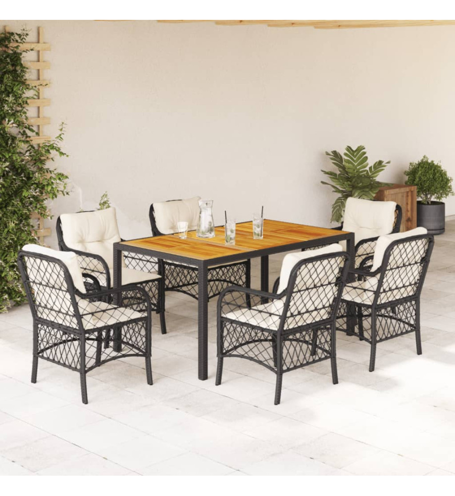Ensemble à manger de jardin coussins 7pcs Noir Résine tressée Ensemble à manger de jardin coussins 7pcs Noir Résine tressée