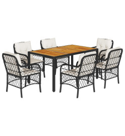 Ensemble à manger de jardin coussins 7pcs Noir Résine tressée