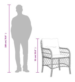 Ensemble à manger de jardin coussins 7pcs Noir Résine tressée