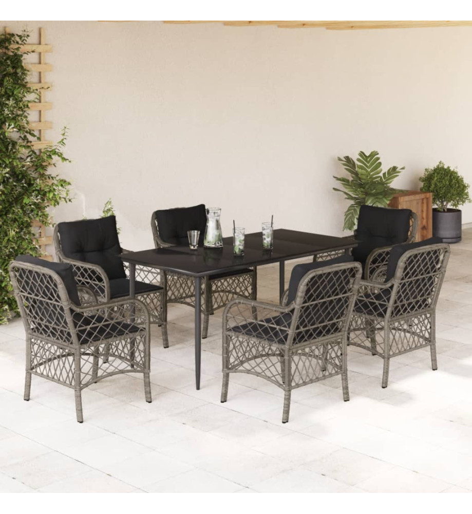Ensemble à manger de jardin et coussins 7 pcs gris rotin Ensemble à manger de jardin et coussins 7 pcs gris rotin