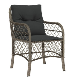 Ensemble de bistro 3 pcs avec coussins gris résine tressée
