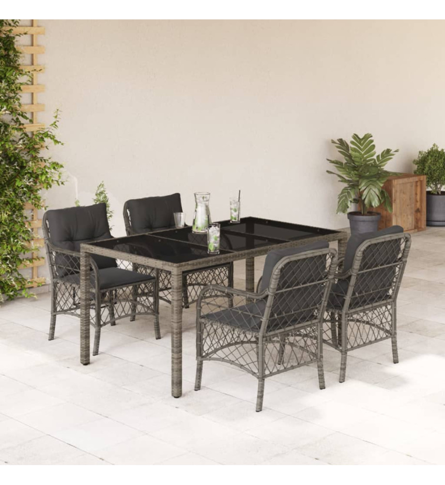 Ensemble à manger de jardin 5 pcs coussins gris résine tressée Ensemble à manger de jardin 5 pcs coussins gris résine tressée