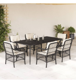 Ensemble à manger de jardin coussins 7pcs Noir Résine tressée