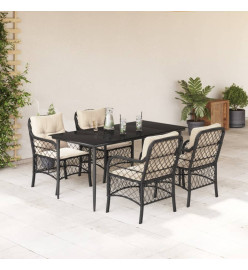 Ensemble à manger de jardin coussins 5pcs Noir Résine tressée