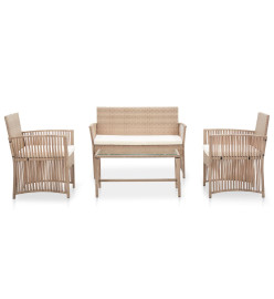 Salon de jardin 4 pcs avec coussins Résine tressée Beige