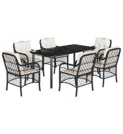 Ensemble à manger de jardin coussins 7pcs Noir Résine tressée