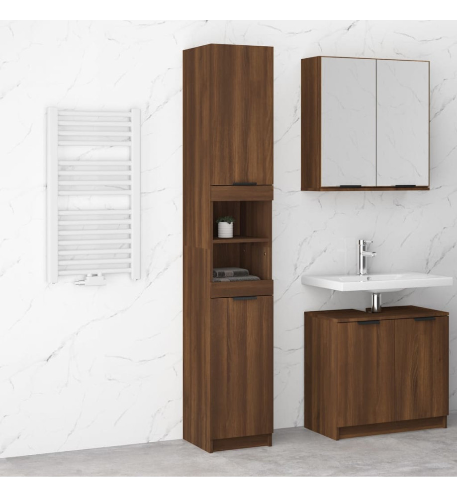 Armoire de bain Chêne marron 32x34x188,5 cm Bois d'ingénierie