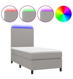 Sommier tapissier matelas et LED Gris clair 100x200 cm Tissu