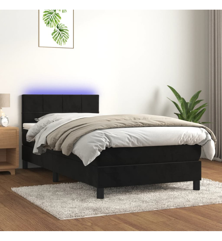 Sommier tapissier avec matelas et LED Noir 100x200 cm Velours