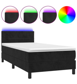 Sommier tapissier avec matelas et LED Noir 100x200 cm Velours