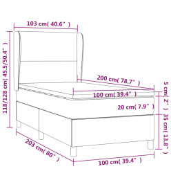 Sommier tapissier matelas et LED Gris clair 100x200 cm Tissu