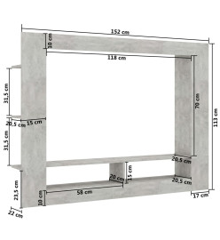 Meuble TV Gris béton 152x22x113 cm Aggloméré