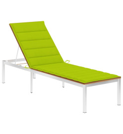 Chaise longue avec coussin Bois d'acacia et acier inoxydable