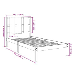 Cadre de lit Noir Bois massif 75x190 cm Petit simple