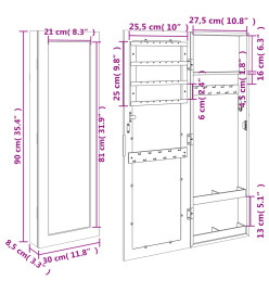 Armoire à bijoux avec miroir murale blanc 30x8,5x90 cm