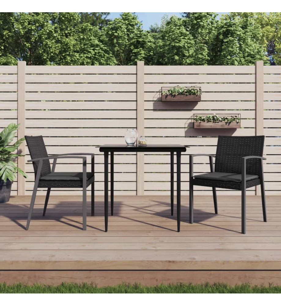 Chaises de jardin et coussins lot de 2 noir 56,5x57x83 cm rotin