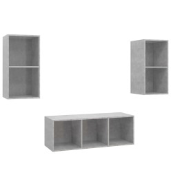 Ensemble de meuble TV 3 pcs Gris béton Aggloméré