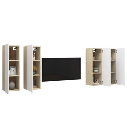 Meubles TV 4 pcs Blanc et chêne sonoma 30,5x30x90 cm Aggloméré