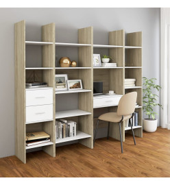 Ensemble de bibliothèque 4 pcs Blanc et chêne sonoma Aggloméré