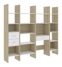 Ensemble de bibliothèque 4 pcs Blanc et chêne sonoma Aggloméré