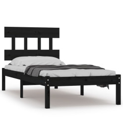 Cadre de lit Noir Bois massif 75x190 cm Petit simple