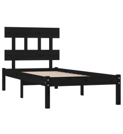 Cadre de lit Noir Bois massif 75x190 cm Petit simple