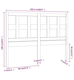 Tête de lit Gris 205,5x4x100 cm Bois massif de pin