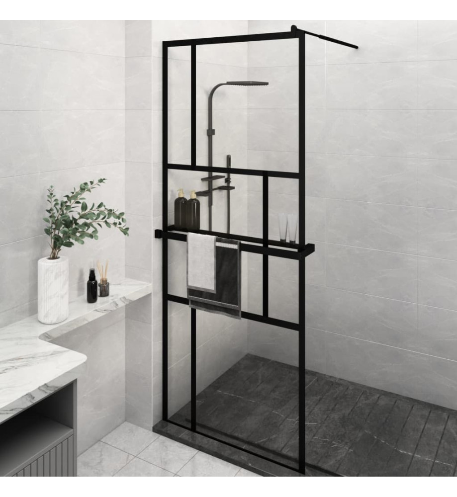 Paroi de douche avec étagère Noir 80x195 cm Verre ESG&Aluminium