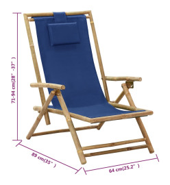 Chaise de relaxation inclinable Bleu marine Bambou et tissu