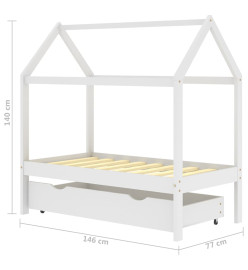 Cadre de lit d'enfant avec un tiroir Blanc Pin massif 70x140 cm