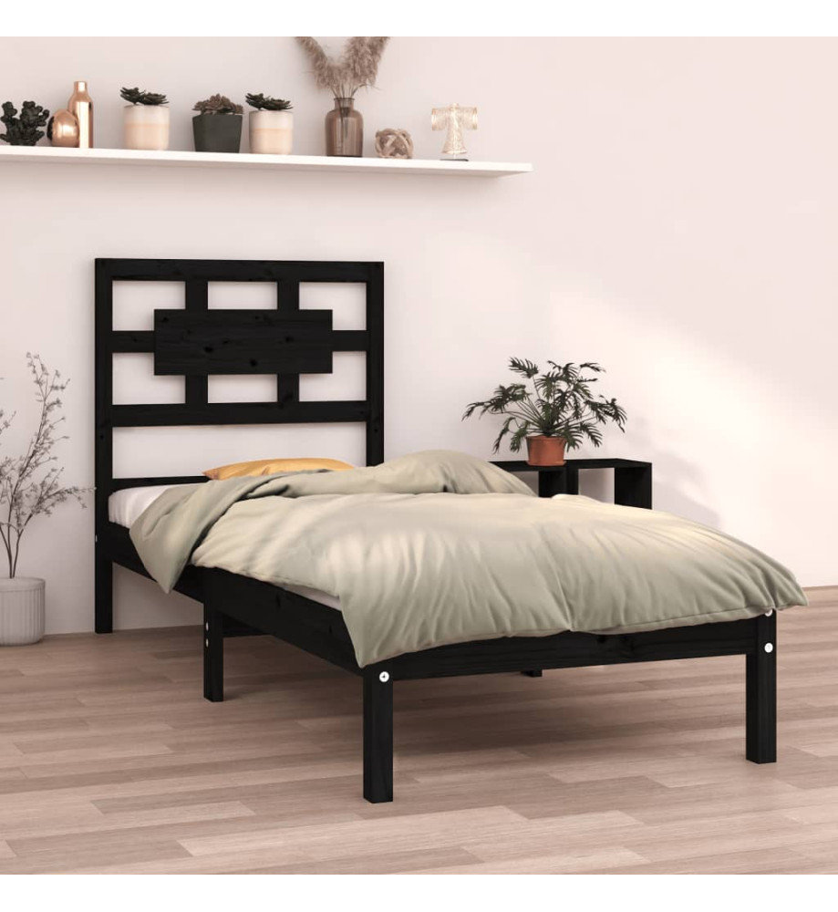 Cadre de lit Noir Bois massif 75x190 cm Petit simple