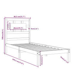 Cadre de lit Noir Bois massif 75x190 cm Petit simple