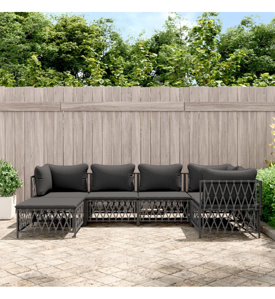 Salon de jardin avec coussins 6 pcs anthracite acier