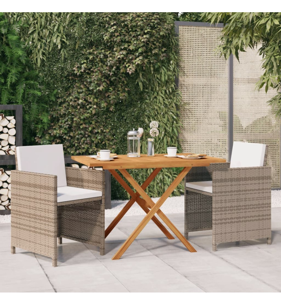 Ensemble de salle à manger de jardin 3 pcs avec coussins Beige