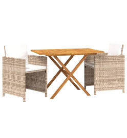 Ensemble de salle à manger de jardin 3 pcs avec coussins Beige