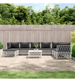 Salon de jardin avec coussins 9 pcs blanc acier