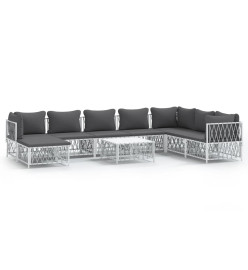 Salon de jardin avec coussins 9 pcs blanc acier