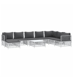 Salon de jardin avec coussins 9 pcs blanc acier