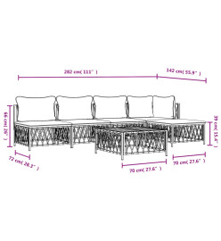 Salon de jardin avec coussins 6 pcs blanc acier