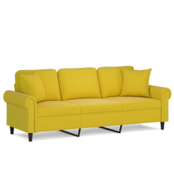 Canapé 3 places avec oreillers décoratifs jaune 180 cm velours