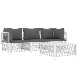 Salon de jardin 4 pcs avec coussins blanc acier