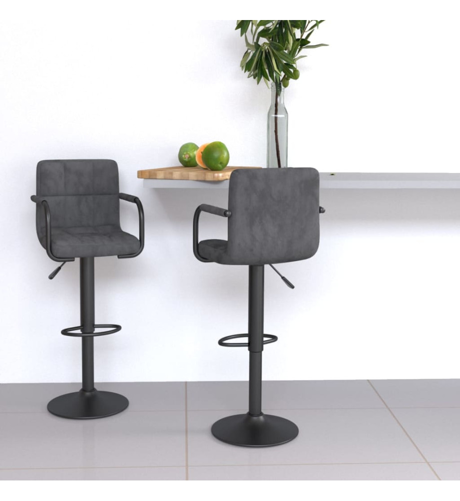 Tabourets de bar lot de 2 gris foncé velours